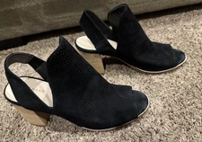 Cole Haan Womens Size 8B Black Peep Toe Suede Block Heel Slingback Grand OS