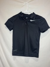 Nike Dri-FIT Boys Size 6 Medium Black Polo Shirt White Swoosh Athletic