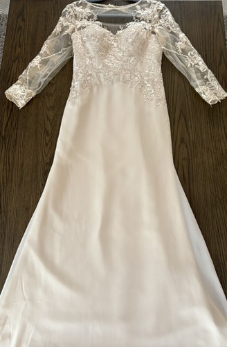 Wedding Dress Lan Ting Bride TS Couture Ivory Illusion A-Line Sleeve Small NEW! - Afbeelding 1 van 16