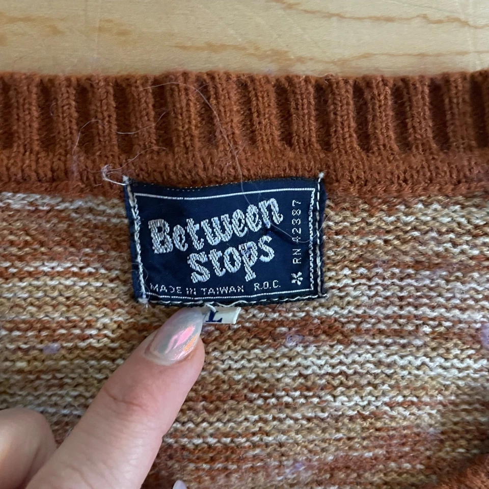 Suéter Tejido a Rayas Años 80 De Colección S Recortado Retro Preppy Acción de Gracias Abuela Foto 4 de 4