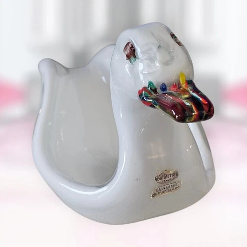 RARE: MURANO GUILDCRAFT Art Glass Duck Bowl/Dish w/Multicolor Beak  10.5" Long