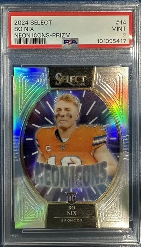 2024 Panini Select - Neon Icons Bo Nix #14 Silver Prizm (RC) PSA 9 📈
