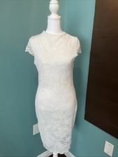 Windsor White Floral Lace Women’s Medium Mid Dress Stretchy With Lining