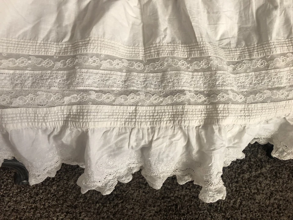 Antiguo Vestido Victoriano Bebé Bautizo Algodón Encaje Vestido Extra Largo Foto 3 de 4