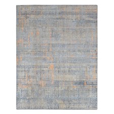 8'x10' Sky Blue Silk with Wool Modern Design Hand Knotted Rug R87514