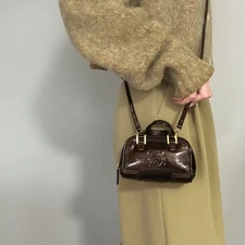 LOEWE Mini Amazona Handbag Shoulder Bag Pouch Purse Anagram Brown Patent Auth