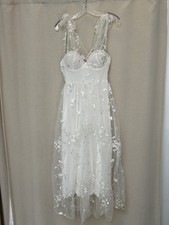 Wedding Party White Sheer Dress W/Embroidered Flowers-Sm