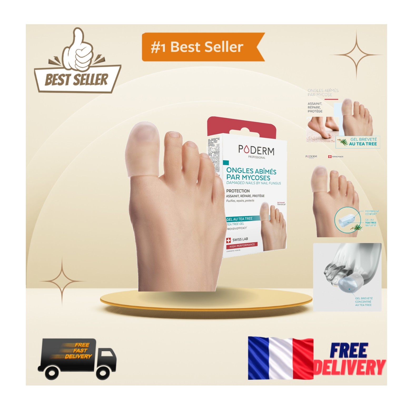 Mycose des ongles et douleur de l'orteil éliminées par le capuchon gel Poderm M