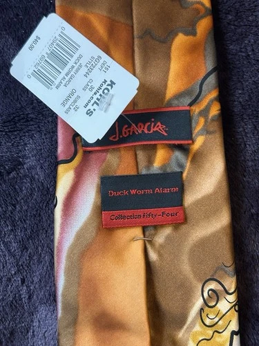 J. Garcia Men's Silk Designer Tie Abstract Satin Gold Orange Pink Black image 2