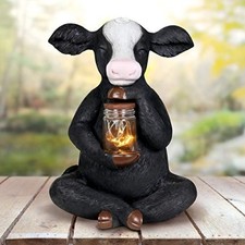 Exhart Solar Cow Garden Statue, LED Firefly Jar, Durable Hand Painted Resin Gard
