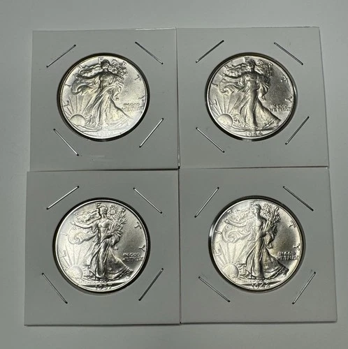 4 Beautiful Uncirculated Walking Liberty Half Dollars 90% Silver