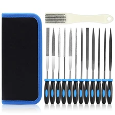 13Pcs File Set: Diamond & Steel Files, Brush, Case for Wood, Plastic, Jewelry