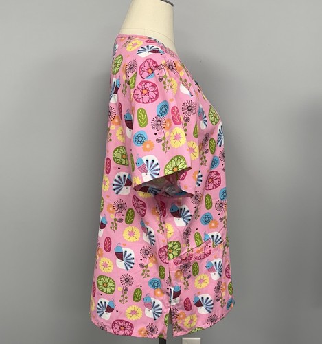 SB Scrubs Scrub Top Plus 2X Pink Flowers And Birds Nurse Uniform Floral Cotton - Picture 4 of 6