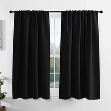 PONY DANCE Short Blackout Curtains for Kitchen 42"W x 45"L Pack of 2 , Black