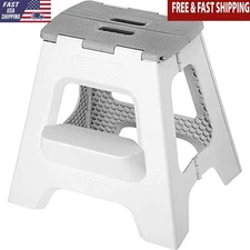 Compact Foldable Step Stool Adults 330lb Non-Slip Gray 16-inch Step Stool New