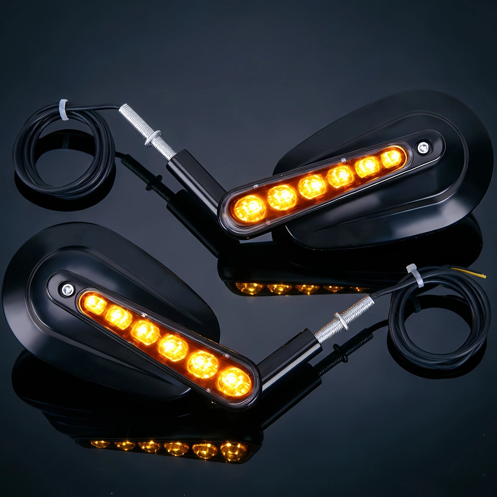 Motorcycle Rearview Mirrors LED Turn Signal Light For Harley Softail XL Touring