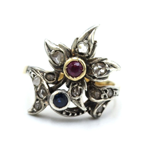 Antique Ring With Natural Diamond, Ruby, Sapphire… - image 1