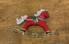 Vintage Wood Rocking Horse Christmas Ornament Red with White Mane and Tail