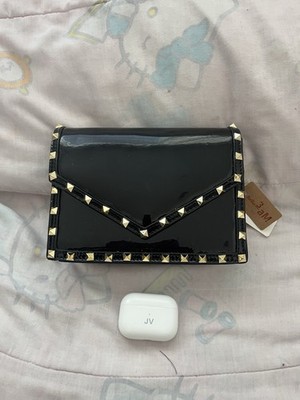 SAM FOREVER Black Studded Shoulder Bag Chain Strap Gold Hardware