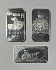 Lot of 3 Vintage 1 oz .999 Fine Silver Bars – Patrick Mint, Labor Day - 1973-77