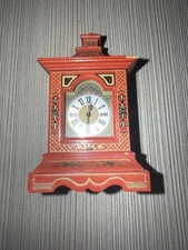 Franklin Mint Chinoiserie Miniature Bracket Clock Red WORKS 1988 Needs Battery