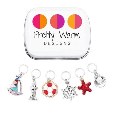 Nautical Treasure Knitting Stitch Markers with Storage Tin - Ocean Beach Them...