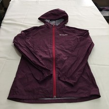 Columbia Rain Jacket Girls Large Maroon Hooded Full Zip Lightweight Windbreaker