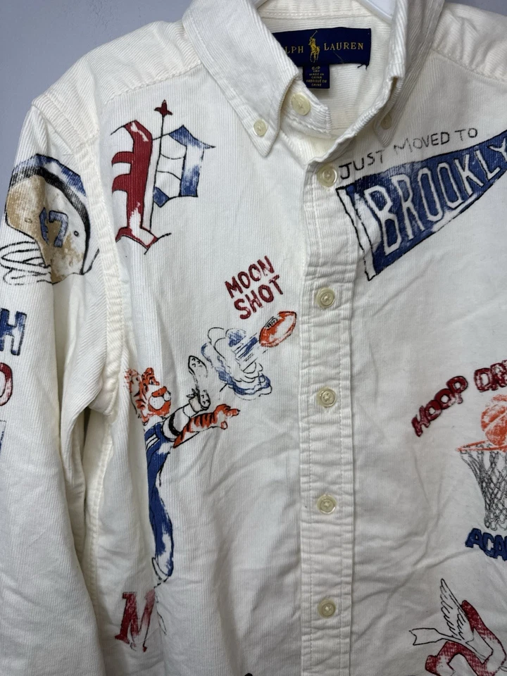 Camisa Ralph Lauren Niños Pana Abotonada Crema Con Gráficos Talla S 8 Deportes Foto 3 de 4