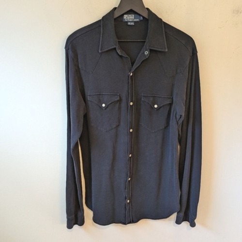 VTG Polo Ralph Lauren Men's Navy Blue Western Snap Up Collared Shirt Large