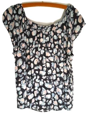 LOFT Womens Top L Black Floral Pullover Rayon Cap Sleeves
