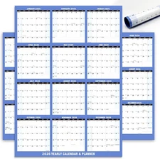 24"X34" Wall Calendar 2026 Large Wet & Dry Erase with Dry-Erase Markers, Yearly 