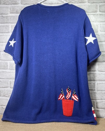 Cardigan patriottico vintage Quacker Factory stelle righe fuochi d'artificio taglia L QVC USA - Foto 8 di 10