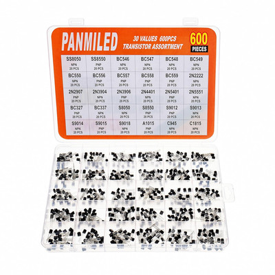 30 Values 600 Pieces Transistor Assortment Kit 2N2222 2N2907 2N3904 2N3906 2N540