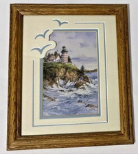 1993 Ian Ramsay Lighthouse Water Scene Art Print "Lands End" Framed Signed EUC