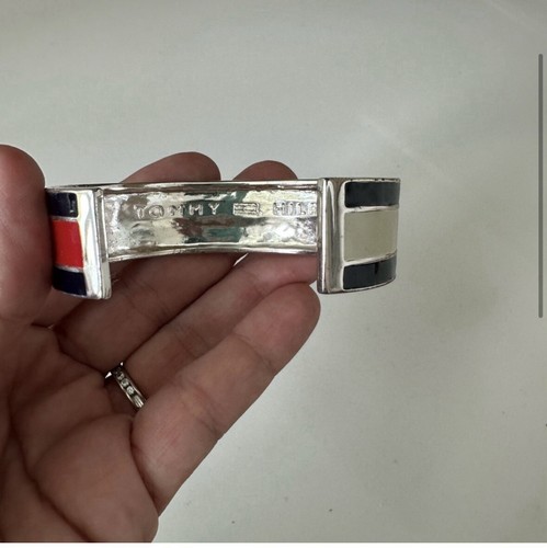 Tommy Hilfiger Vintage Silver tone Bangle Bracelet Rare Y2K Unique - Picture 3 of 4