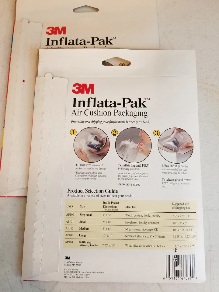 2-Pack 3M INFLATA-PAK Air Cushion Packaging Pocket Shipping Padding Bag MEDIUM - Image 2 of 2