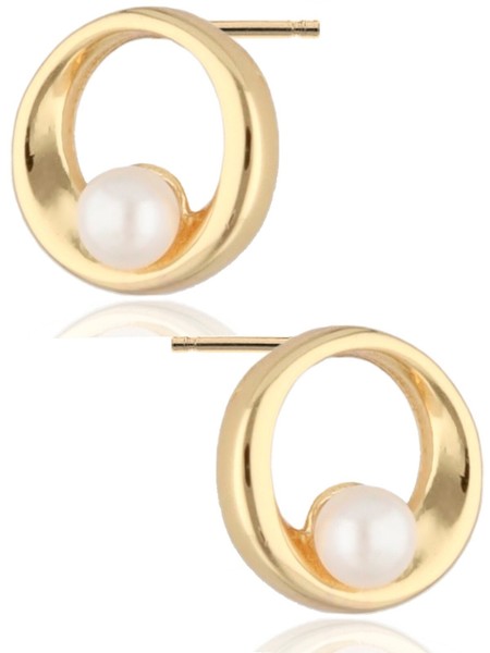 Ohrringe Gold Perlen 925 18K Gelbgold Vergoldet Damen Runde Ohrstecker-image