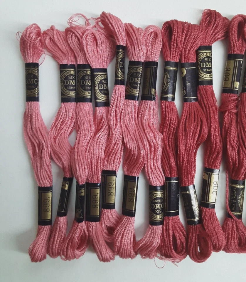 33 punta de aguja/hilo bordado DMC rosa 899, malva 309, verde 3346, 3347 Foto 3 de 4