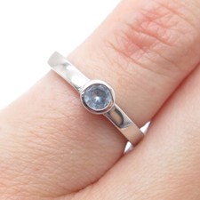 925 Sterling Silver Real Round-Cut Blue Topaz Ring Size 4.75