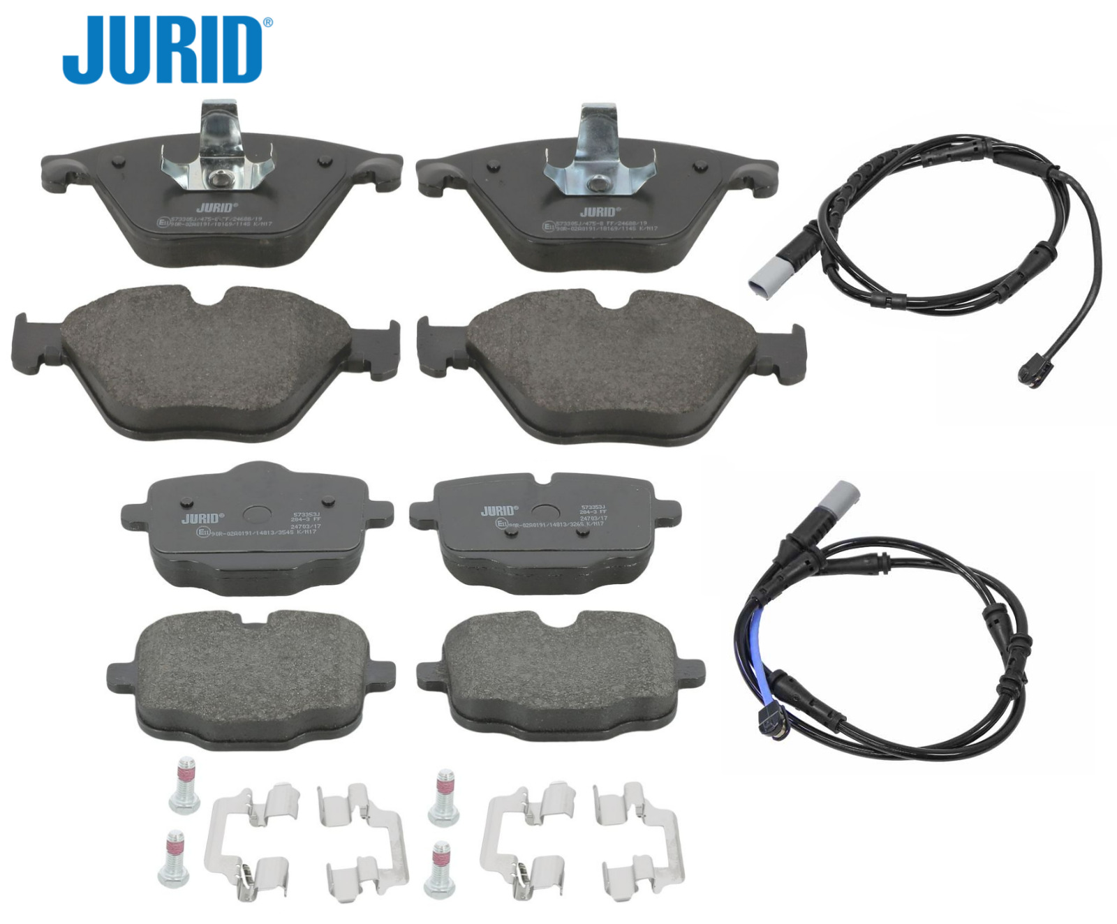 Front Brake Pad & Rear Brake Pad Set OEM Jurid +Sensor for BMW 640i GC