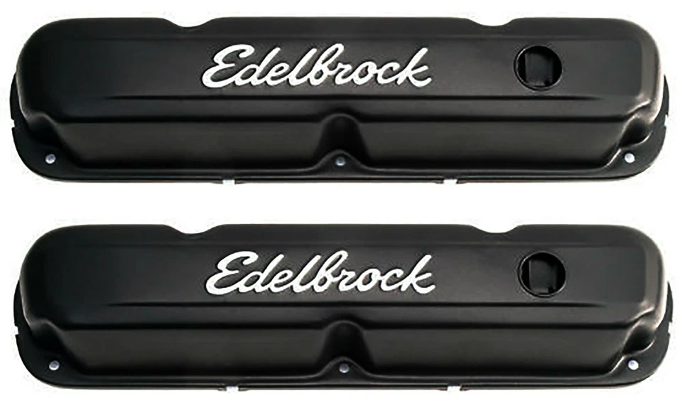 1965-up Plymouth pequeno bloco tampas de válvula PRETAS Edelbrock - Imagem 2 de 4
