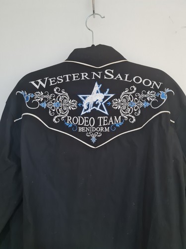 Western Saloon Benidorm Rodeo Shirt Cowboy Button up Embroidered Logo Size M - Picture 12 of 13