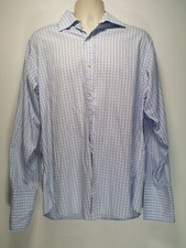 Van Heusen Blue White Long Sleeve Cufflink Cotton Shirt - Collar Size 16"