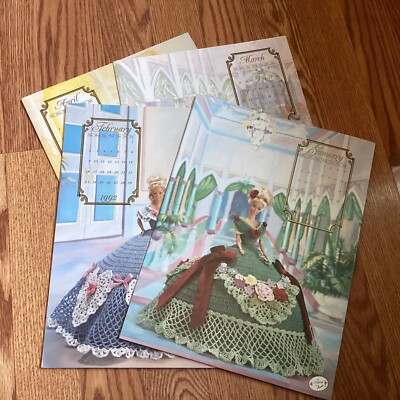 VTG Lot of 4 Annie's Calendar Bed Doll Collection Crochet Patterns Jan ~ April