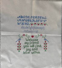Vintage Cross Stitch "Welcome My Friend...." Sampler - 12" x 14"