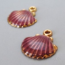 Scallop Shell 18mm Gold Plated Purple Enamel Beach Charms C1799 - 2, 5 Or 10PCs