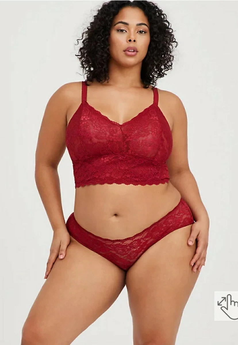 Torrid Sexy Lipstick Red Lace Bralette & Caged Panty SET Plus Size 1X,  14/16