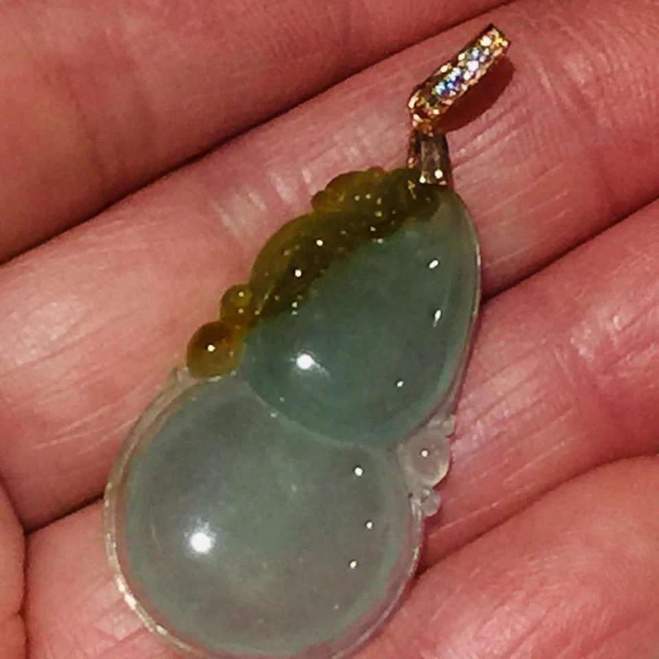 Colgante de calabaza de jadeíta grado A natural de plata 925 vintage joyería P965 Foto 4 de 4