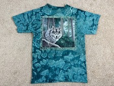 Vintage Jewel Tones T-Shirt Mens Medium Single Stitch Made in USA Gray Wolf Blue