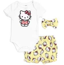 HELLO KITTY Girls Newborn/Infant 3-Piece Short Set, Size 0-3M, 3-6M, 6-9M